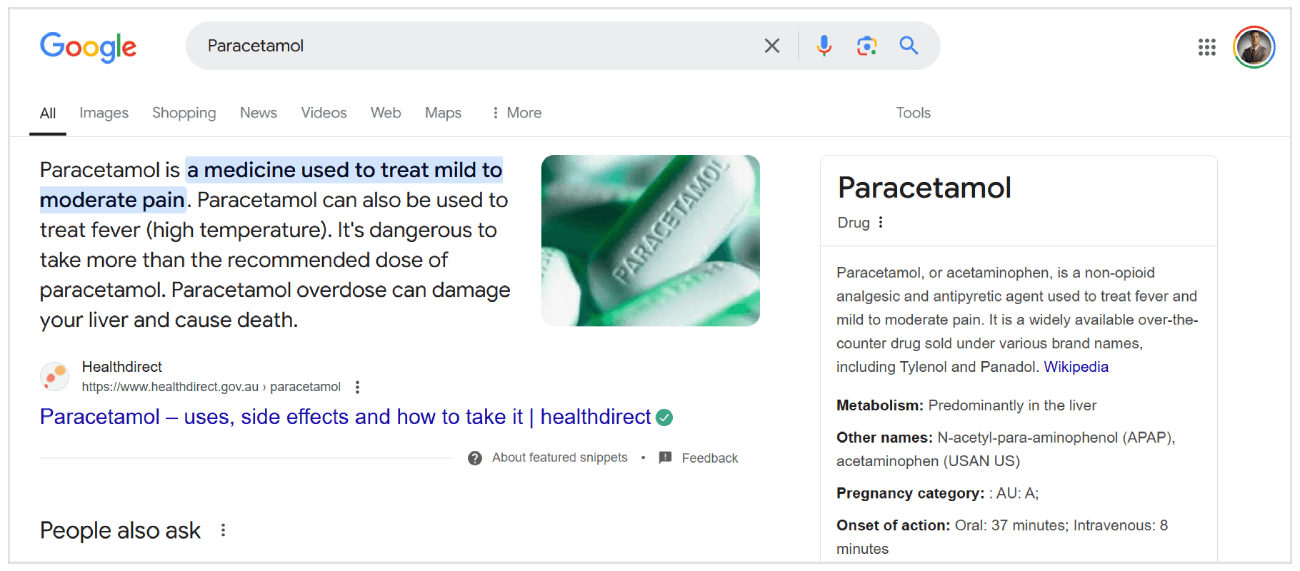 Panel de conocimiento de Paracetamol